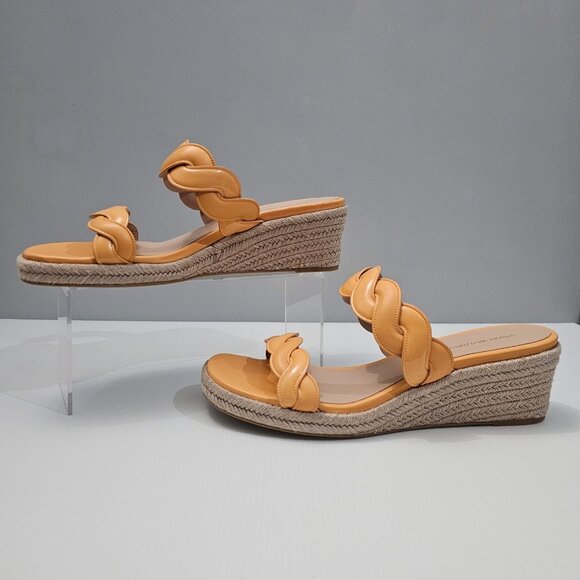 Stuart Weitzman Twist Sandal Womens 11 Mango Leather Jute Espadrille Wedge - Picture 2 of 14